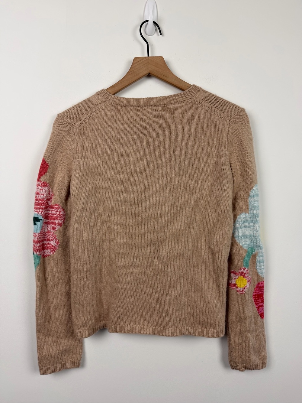 Sundance Winter Flowers Sweater Tan Floral Crewneck Lambswool Cashmere XS - Picture 3 of 7